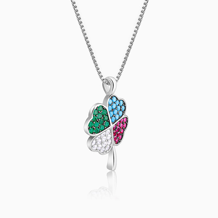 Silver Chromatic Zirconia Pendant With Link Chain