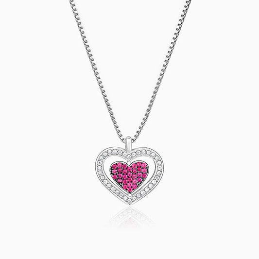 Silver Blushing Heart Pendant With Link Chain