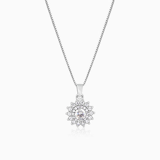 Silver Celestial Floral Pendant With Box Chain