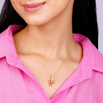 Golden Bell Mallow Bud Pendant With Link Chain