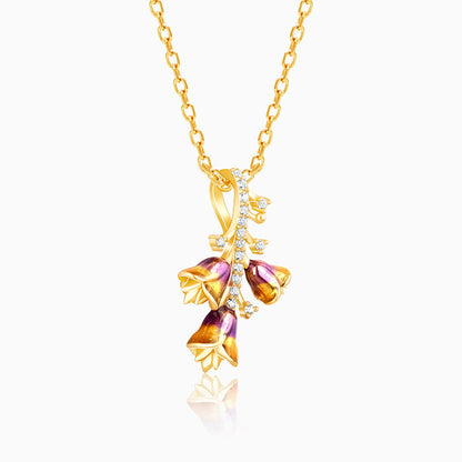 Golden Bell Mallow Bud Pendant With Link Chain