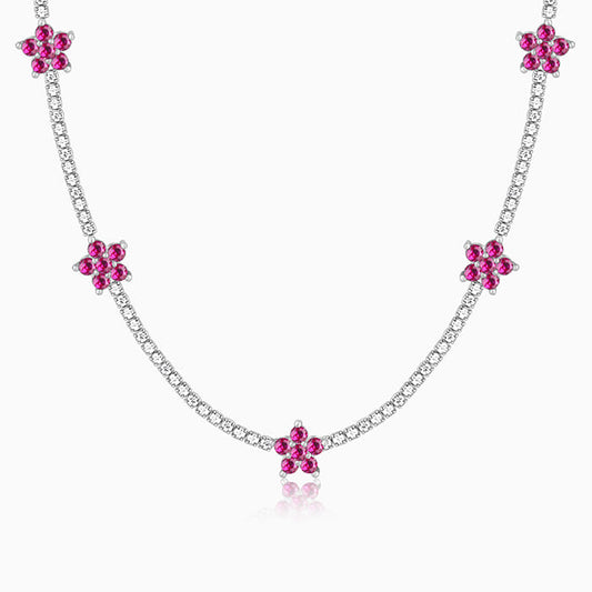 Silver Pink Floral Necklace