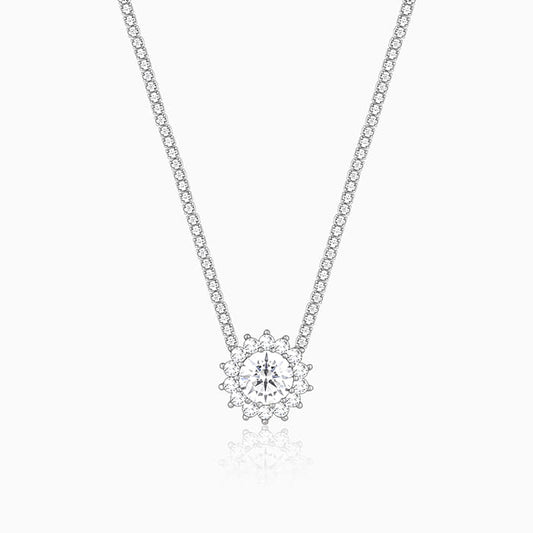 Silver Solitaire Floral Necklace