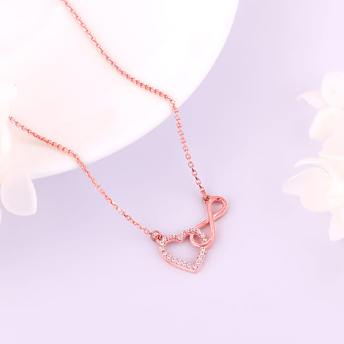 Rose Gold Sparkling Infinity Pendant with Link Chain