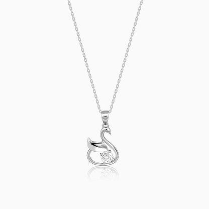 Silver Zircon Swan Pendant with Link Chain