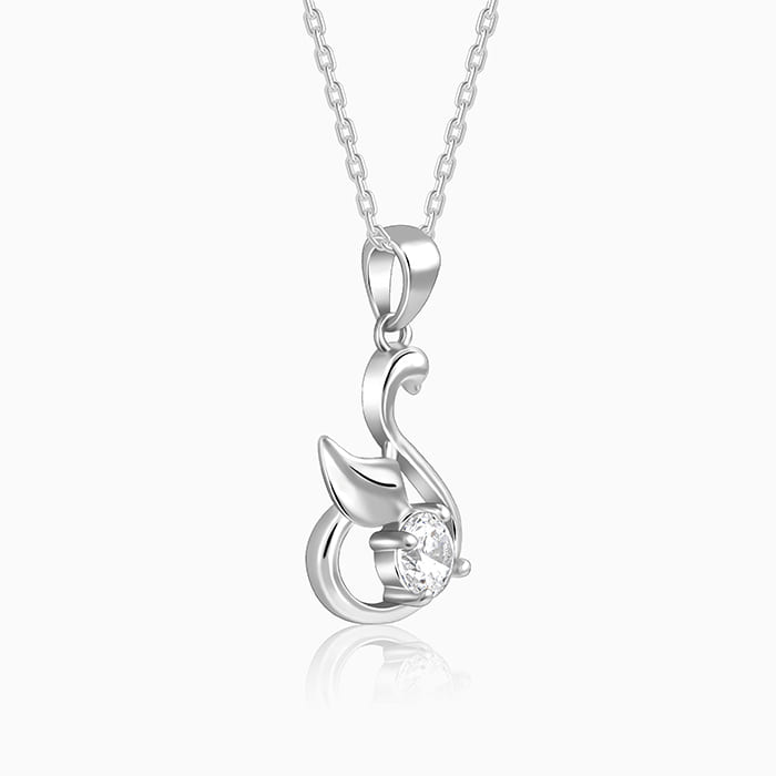 Silver Zircon Swan Pendant with Link Chain