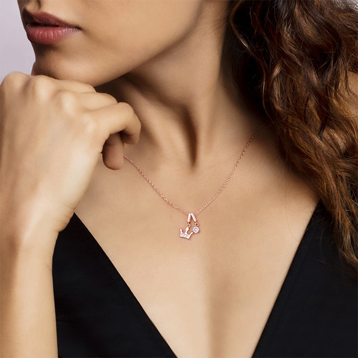 Rose Gold Crown Princess Pendant With Link Chain