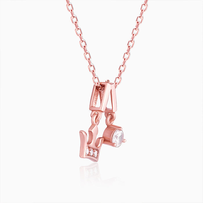 Rose Gold Crown Princess Pendant With Link Chain