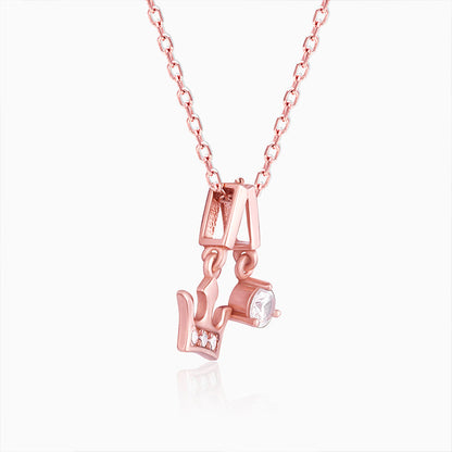 Rose Gold Crown Princess Pendant With Link Chain