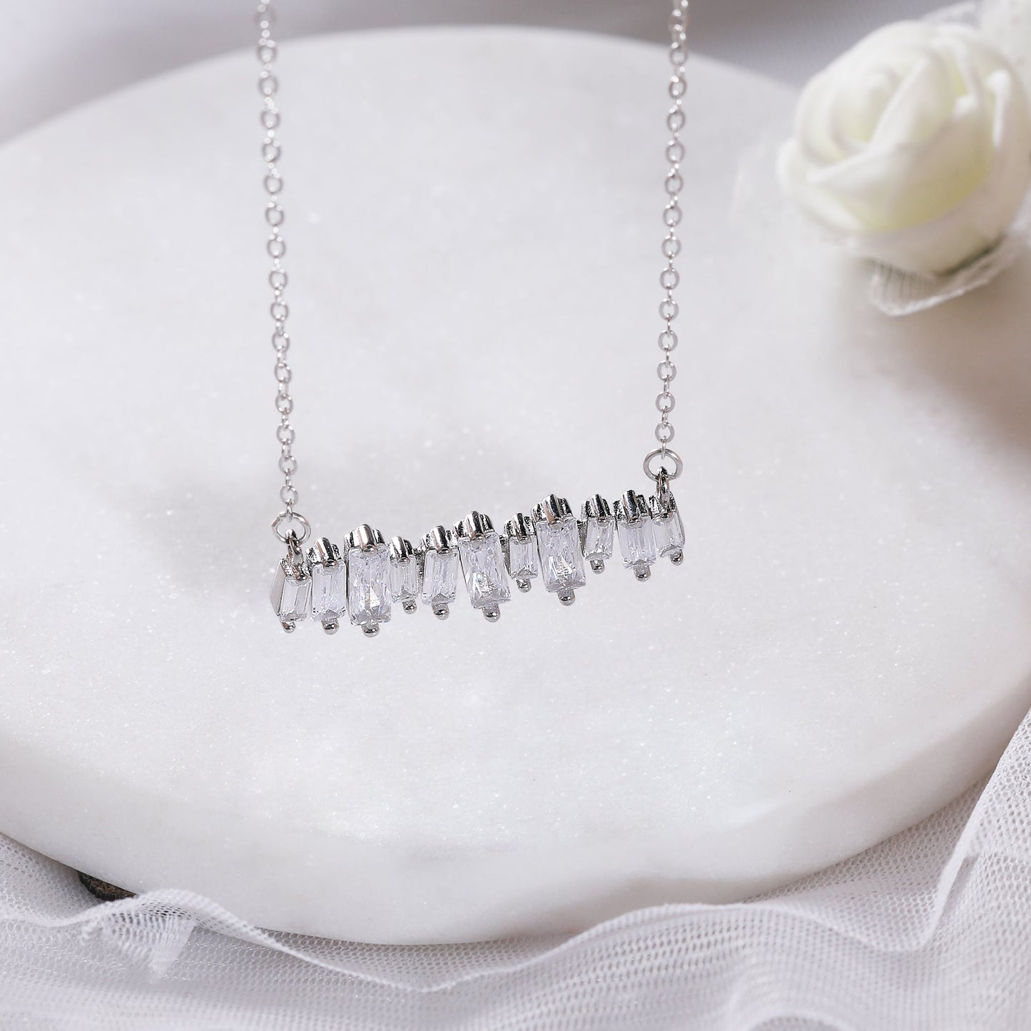 Silver Multi-Baguette Necklace