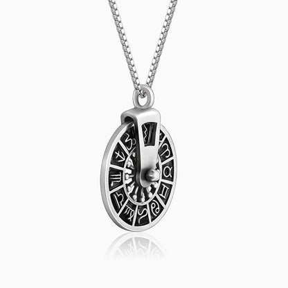 Oxidised Silver Zodiac Spin Pendant With Box Chain For Him