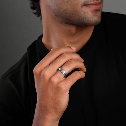 Oxidised Silver Blissful Retreat Ring For Him