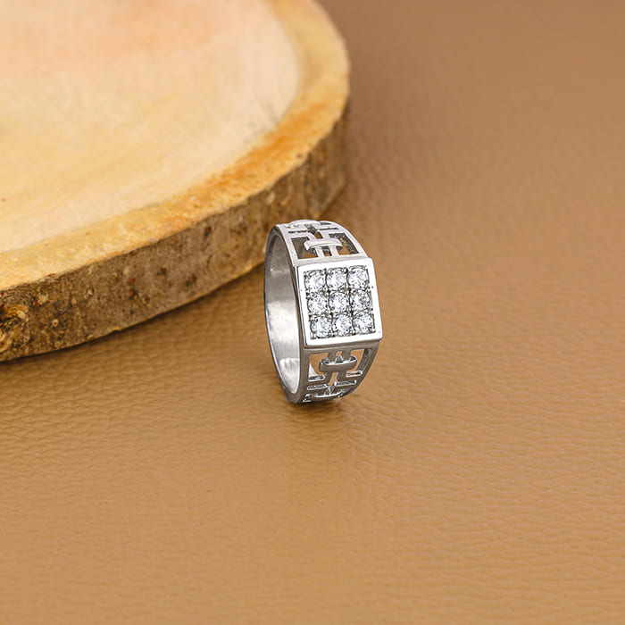 Silver Matrix Cross Ring For Him