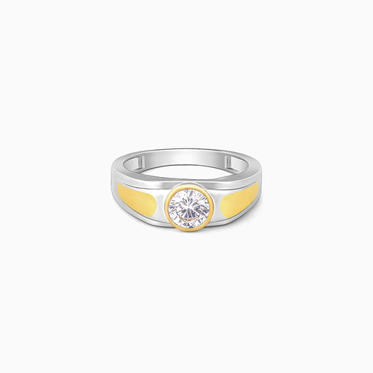 Silver And Golden Subtle Expression Men's Ring