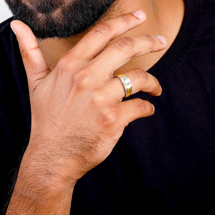 Silver And Golden Subtle Expression Men's Ring