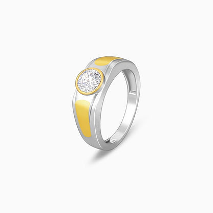 Silver And Golden Subtle Expression Men's Ring