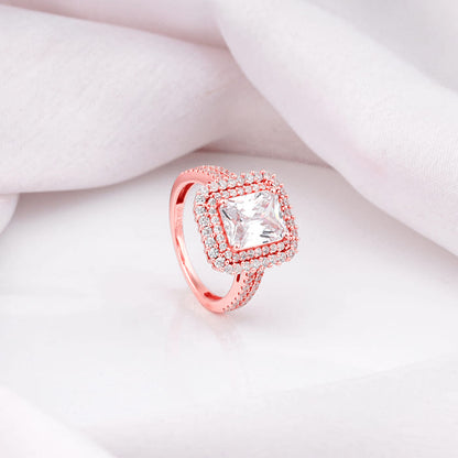 Rose Gold Cubic Solitaire Statement Ring