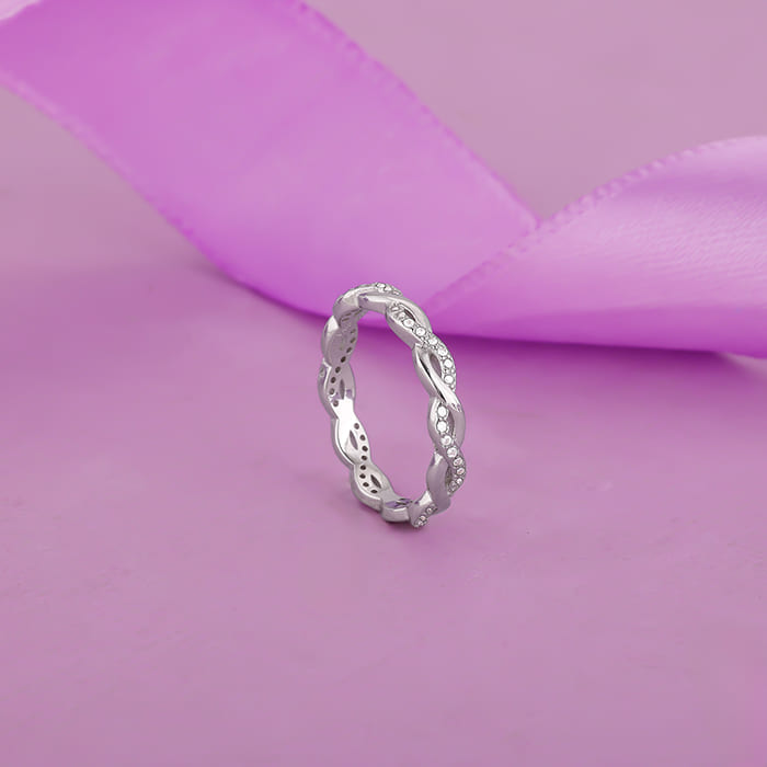 Silver Zircon Wave Entwined Ring