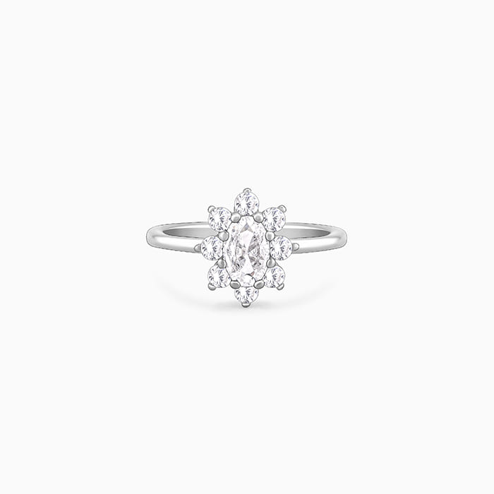 Silver Floral Ellipse Ring
