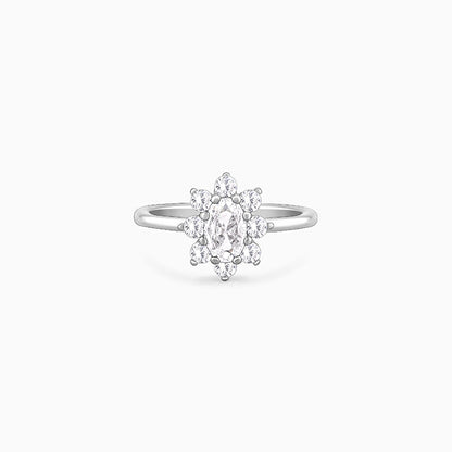 Silver Floral Ellipse Ring