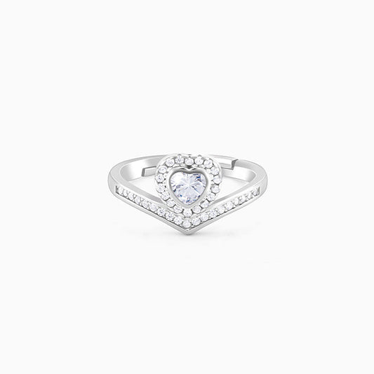 Silver Zircon Crown Heart Ring