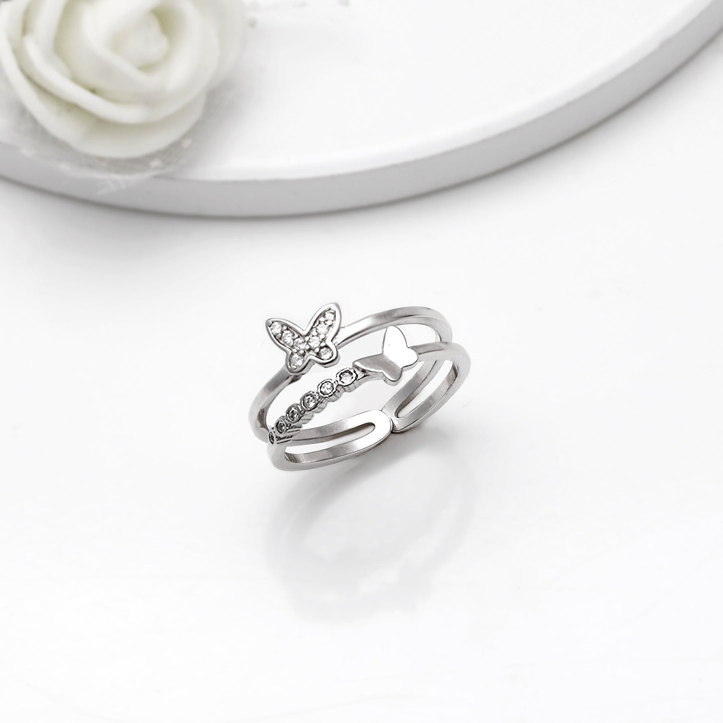 Silver Layered Butterfly Ring