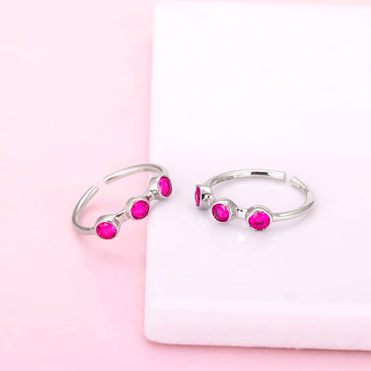 Silver Precious Pink Toe Rings