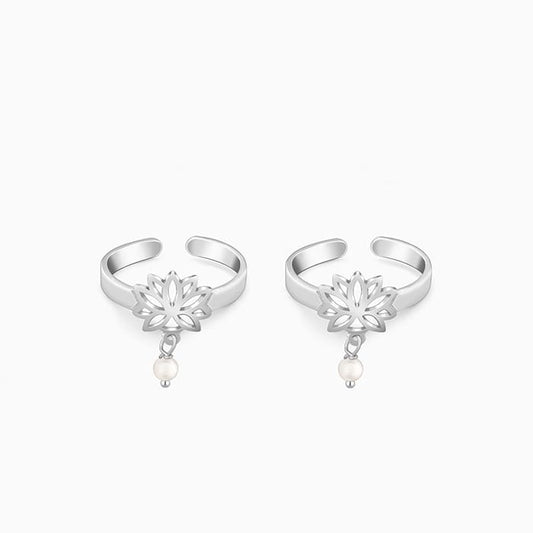 Silver Gleaming Lotus Petal Toe Rings