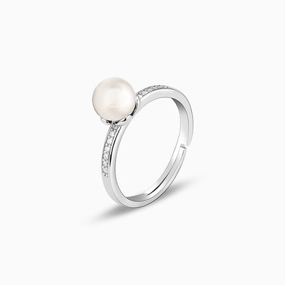 Silver Pearl Flower Ring