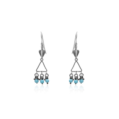 Oxidised Silver Turquoise Bead Triangle Earrings