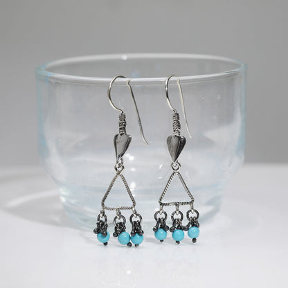 Oxidised Silver Turquoise Bead Triangle Earrings