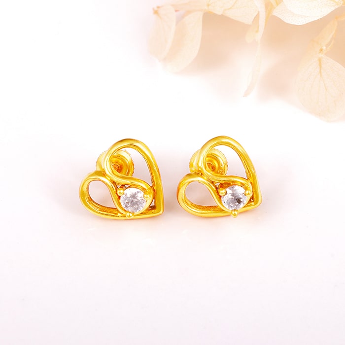Golden Zircon Studded Heart Earrings