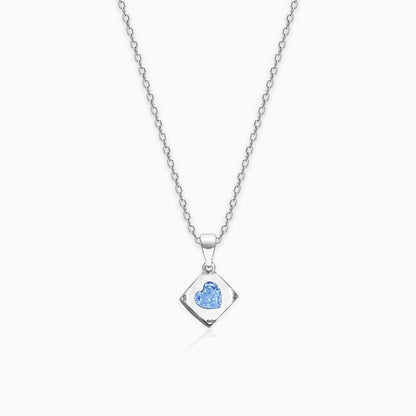 Sky Blue Heart Cube Pendant with Link Chain