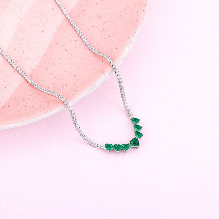 Silver Green Heart Necklace