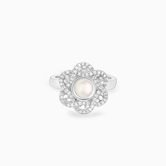 Silver Knotted Pearl Ring