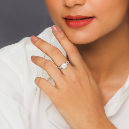 Silver Pearly Leaf Ring