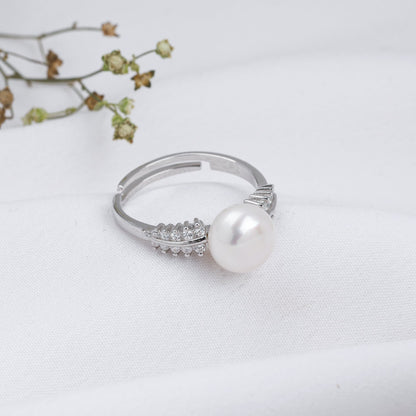 Silver Pearly Leaf Ring