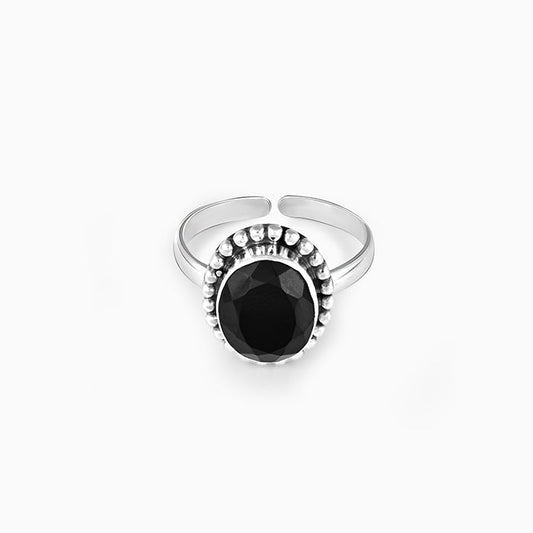 Silver Beady Black Ring