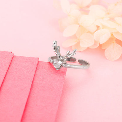 Silver Deer Heart Ring