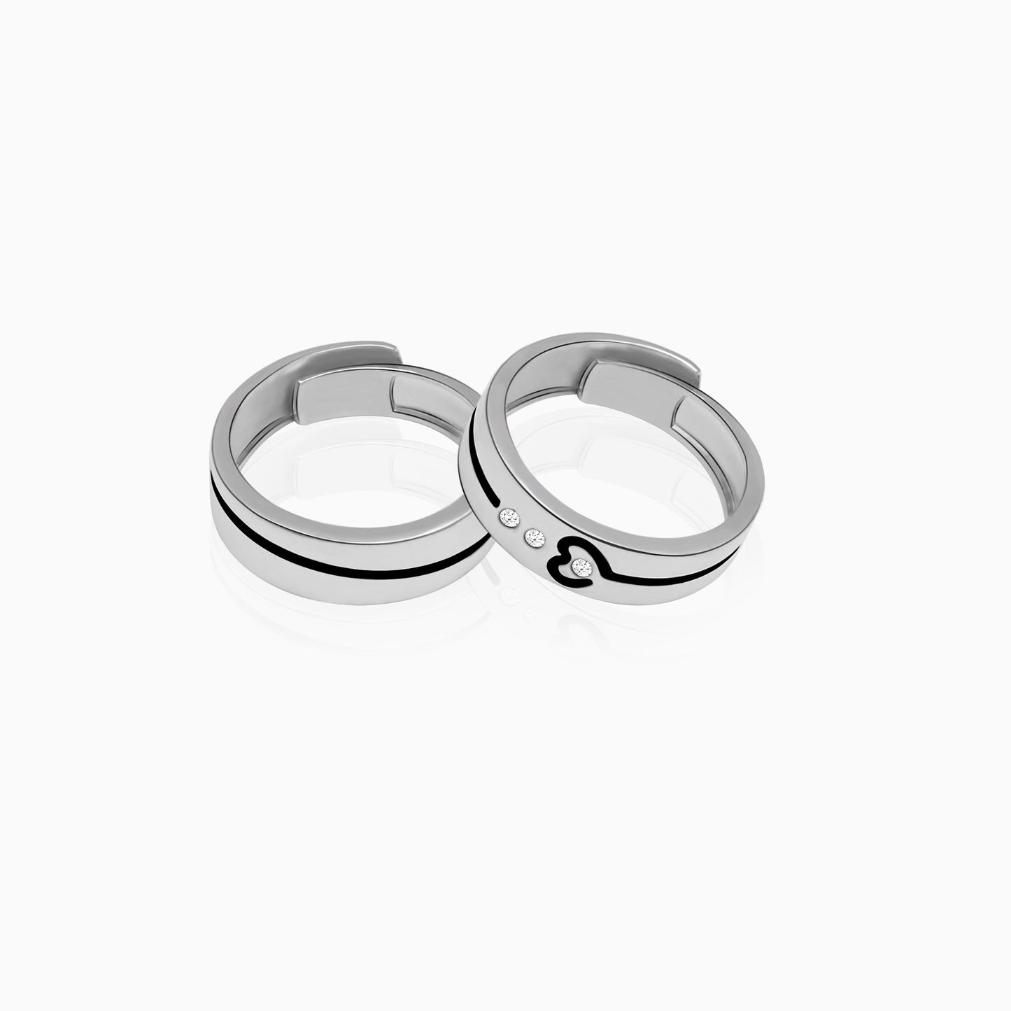 Silver Heart String Couple Rings