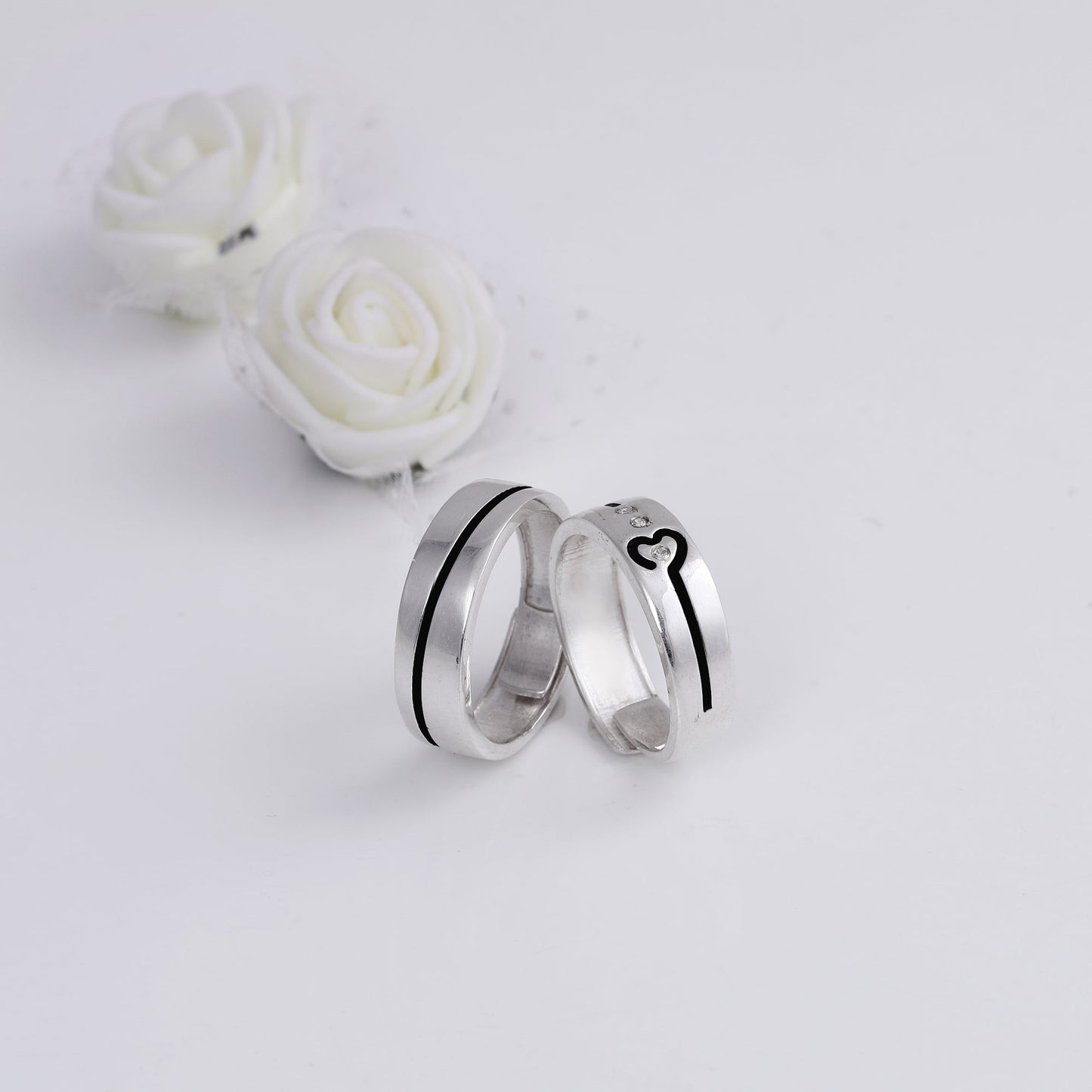 Silver Heart String Couple Rings