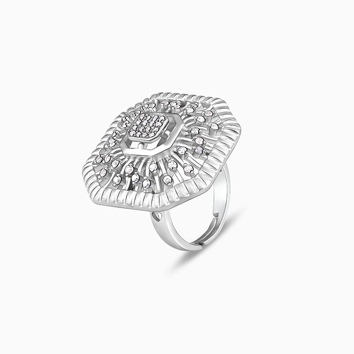 Silver Sparkles Octagon Ring